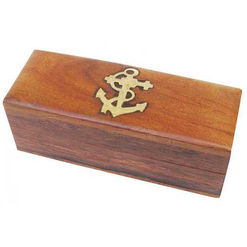 Scatola portaoggetti in legno con intarsi in ottone media
