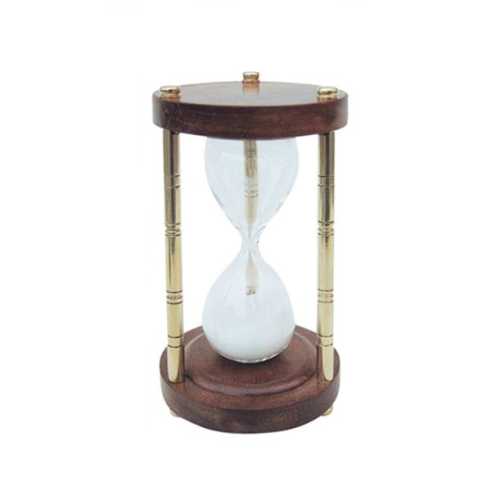 Clessidra in vetro soffiato, ottone e legno 5 min.