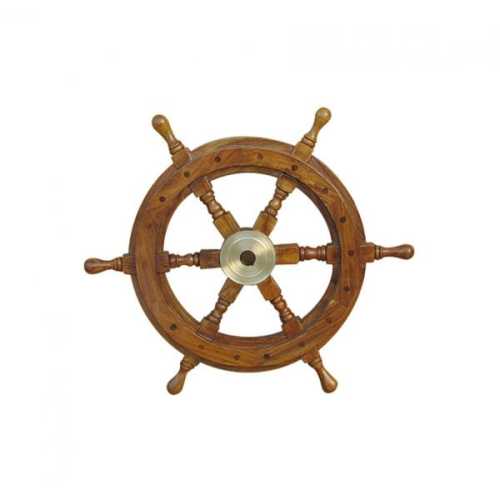 Ruota timone in legno con mozzo in ottone Ø 30 cm.