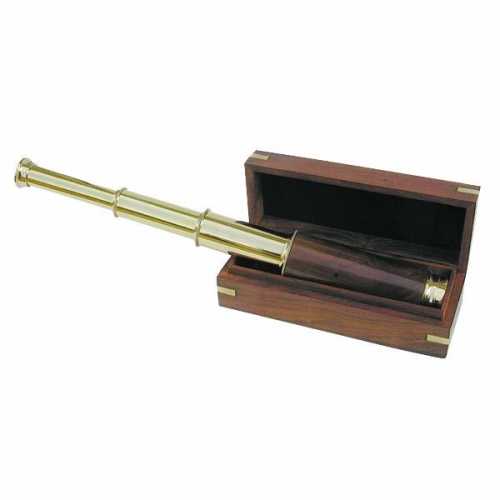 Cannocchiale in ottone e legno con scatola in Sheesham