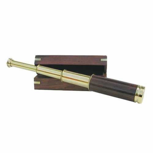 Cannocchiale in ottone e legno con scatola in Sheesham
