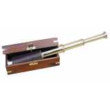 Cannocchiale in ottone e cuoio con scatola in legno Sheesham