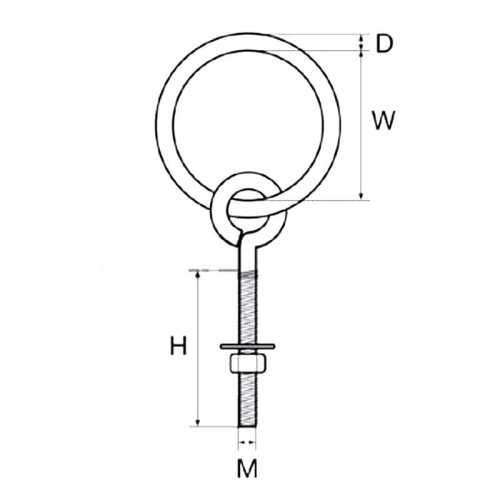 Anello su perno filettato in acciaio Inox disegno