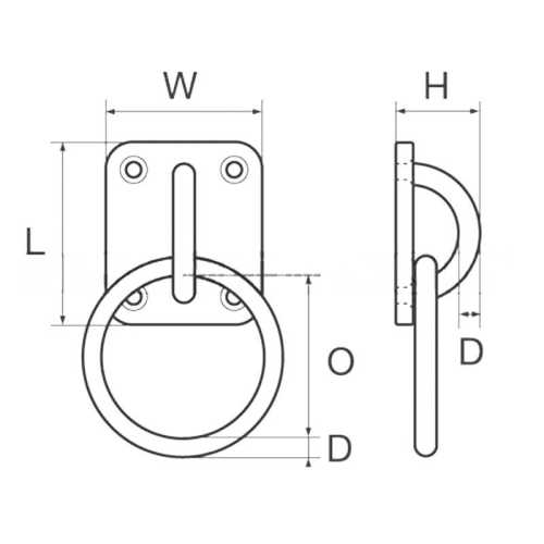 Anello su piastra a 4 fori in acciaio Inox