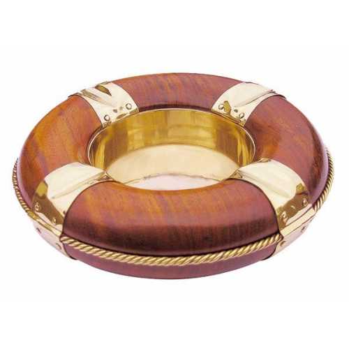 Posacenere a salvagente in legno e ottone